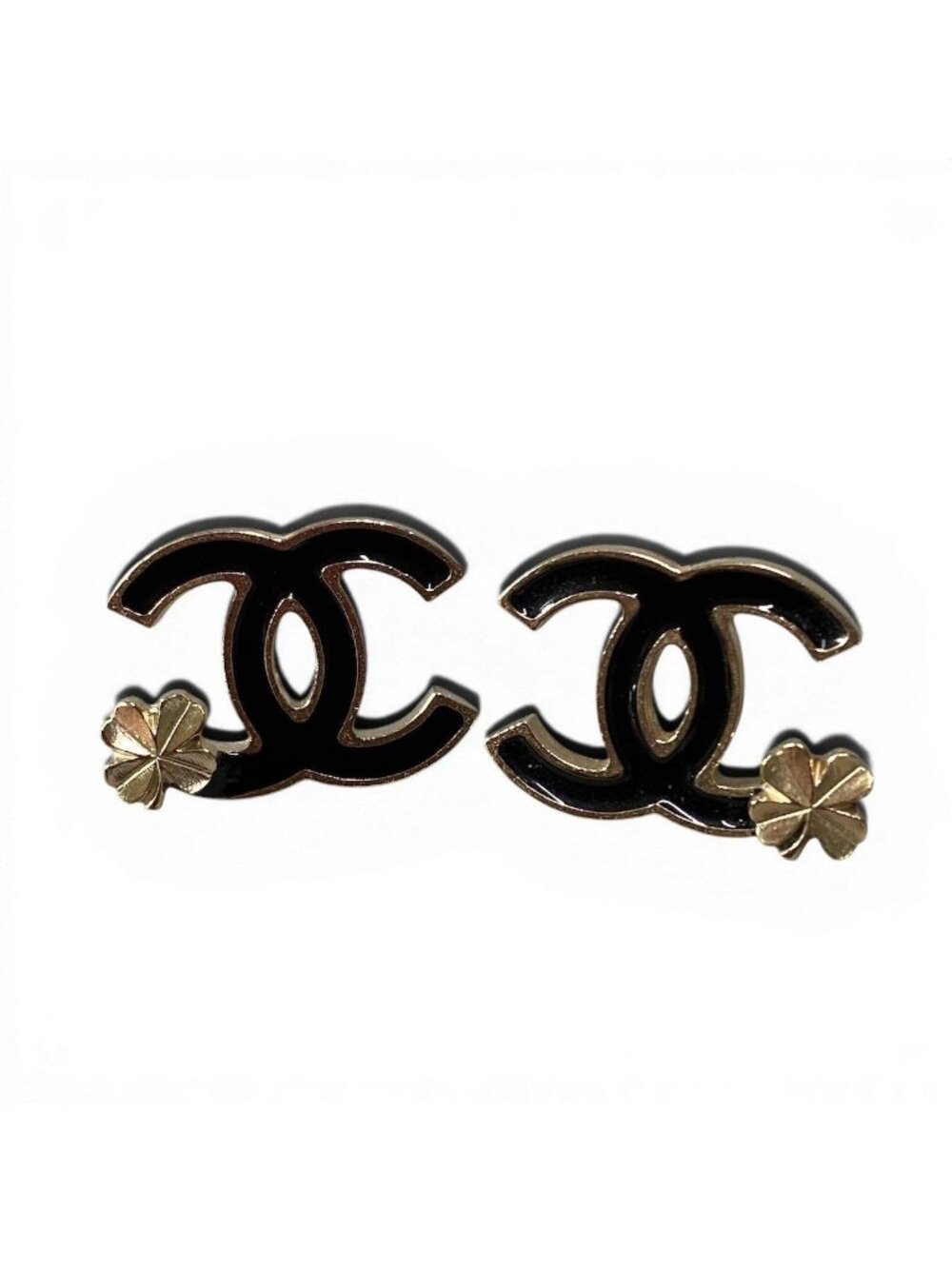 Chanel G9 CC Logo Four Leaf Clover Earrings Black Gold